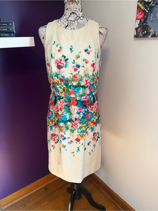 Maeve Dresses & Skirts - Maeve Cream Midi Dress with Teal, Pink & Orange Floral Print